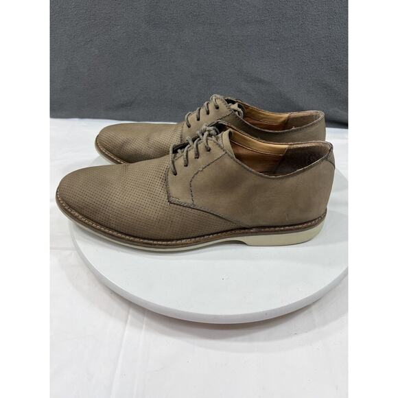 Clarks Atticus Perforated Oxford Shoes Leather Casual Men SZ 11.5 Taupe Lace Up - Picture 6 of 13